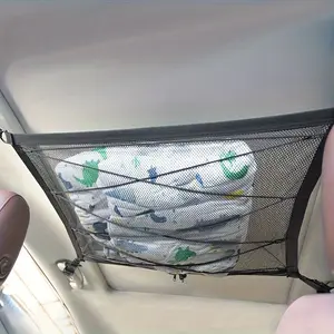 Car Ceiling Cargo Net Pocket Car Roof Storage Organizer Long Trip Camping Storage Bag Interior Accessories