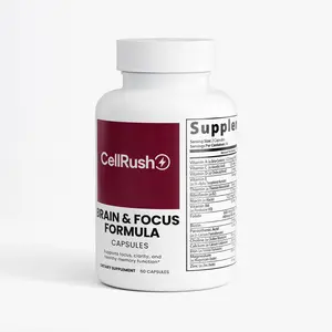 CellRush Brain & Focus Formula Capsules - 60 Veggie Capsules with DMAE Bitartrate L-Glutamine & Bacopa Extract for Enhanced Neuroactivity and Memory Support - Manufactured in the USA Healthcare Dietary Supplement Natural