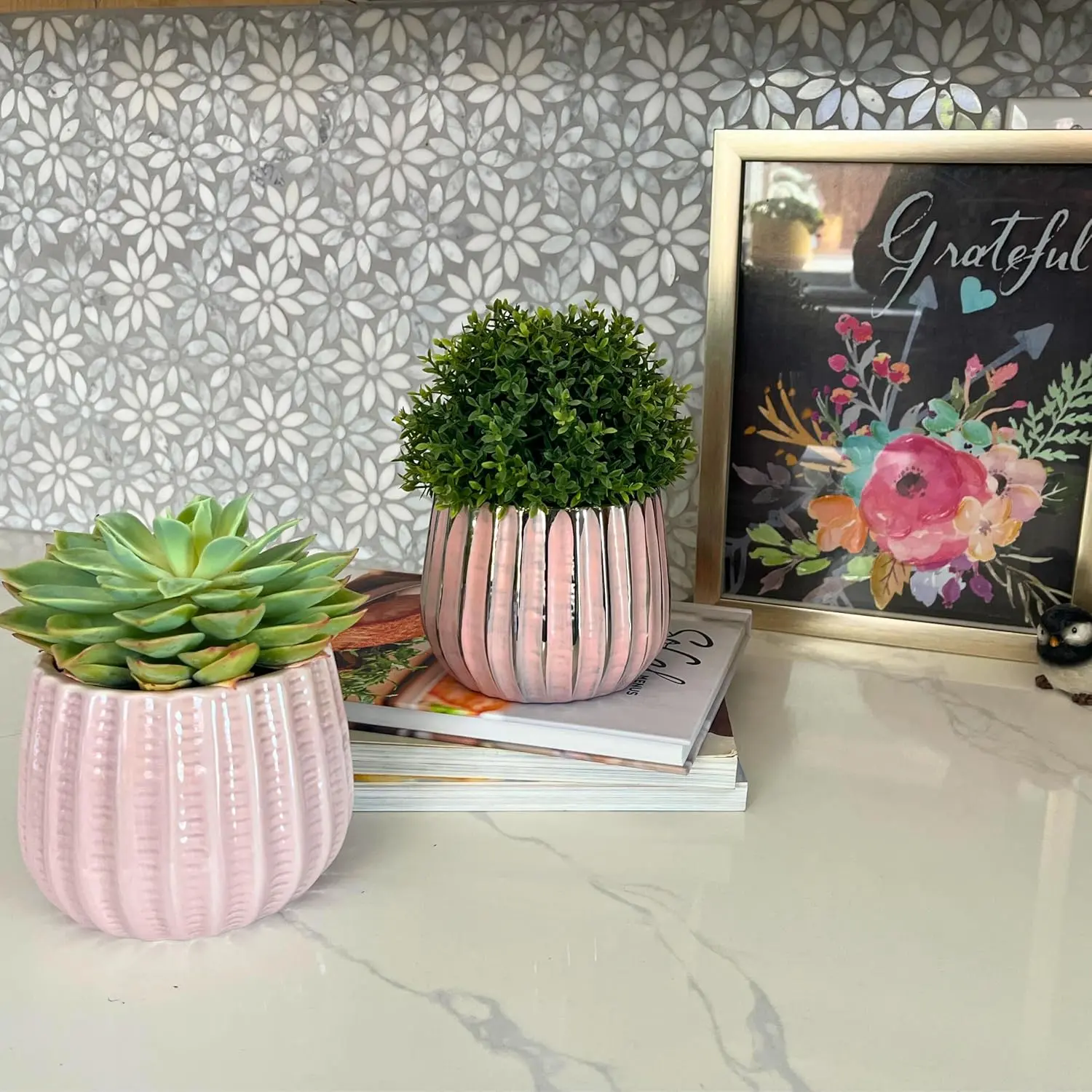 Admired by Nature 4" Ceramic Flower Planter Pot Decorative Planter for Indoor Plant Succulent Home Décor, Lightweight, Light Pink