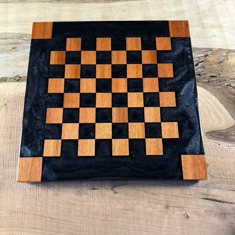 Borderless Black Onyx Eucalyptus Wood Chess Board (INCLUDES PIECES)