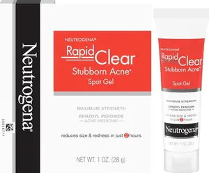 Neutrogena Rapid Clear Stubborn Acne Spot Treatment Gel, Maximum Strength 10% Benzoyl Per-oxide Treatment Medication for Acne Prone Skin, Pimple Cream Reduces Size & Redness, 1 oz