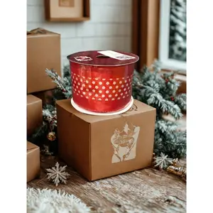 Red Satin Ribbon with White Polka Dots – 2.5" x 10 Yards