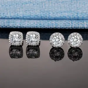 925 Sterling Silver Moissanite Stud Earrings | Halo Sparkle Design | Ideal Gift for Men Women