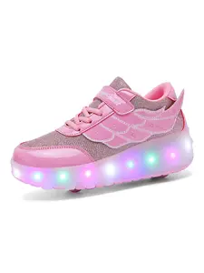 High-Style Breathable Dual-Wheel Skating Shoes with LED Lights, Ideal Gift for Kids & Teens, All-Season Sporty Sneakers, Fashionable Skate Shoes