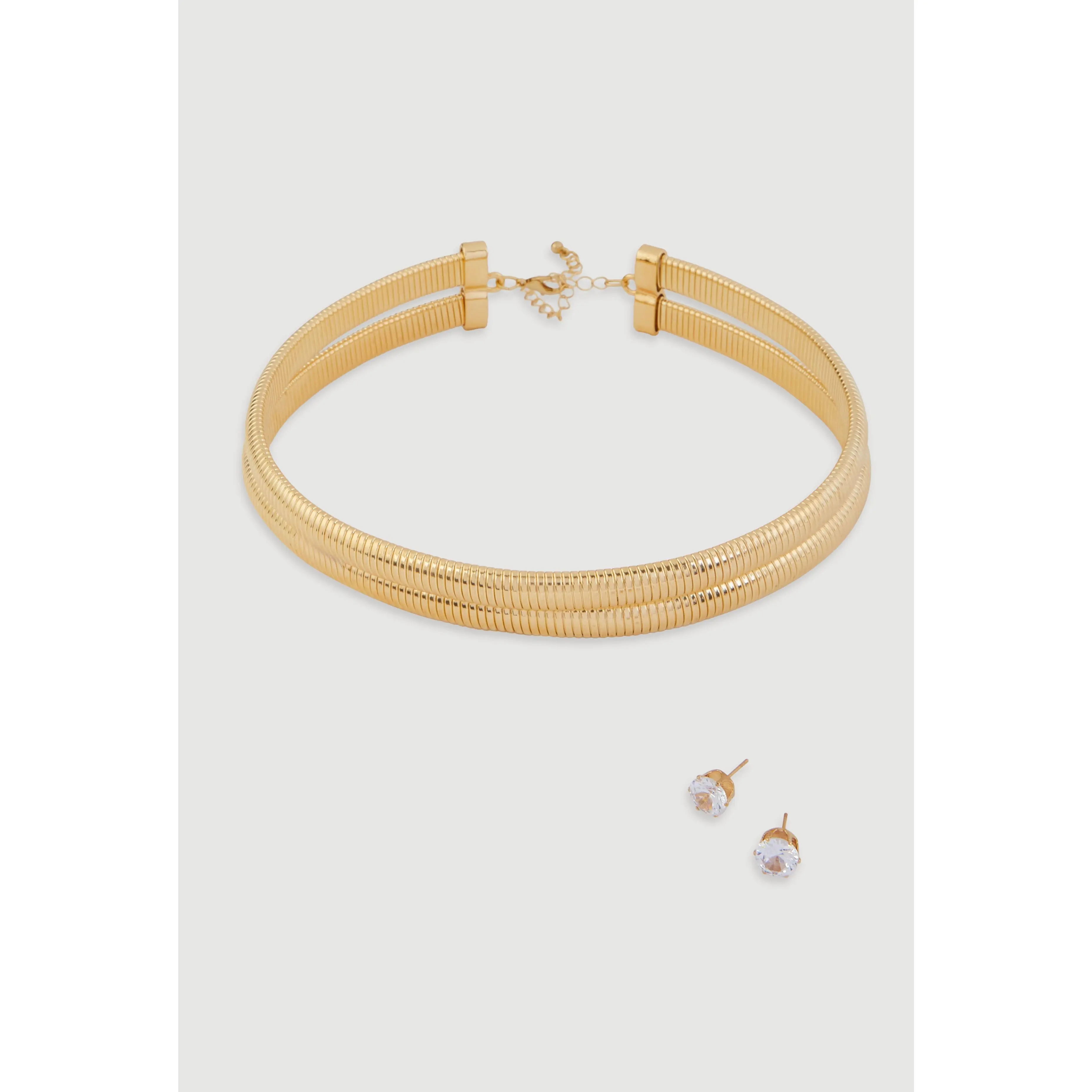 Double Snake Chain Necklace and Stud Earrings