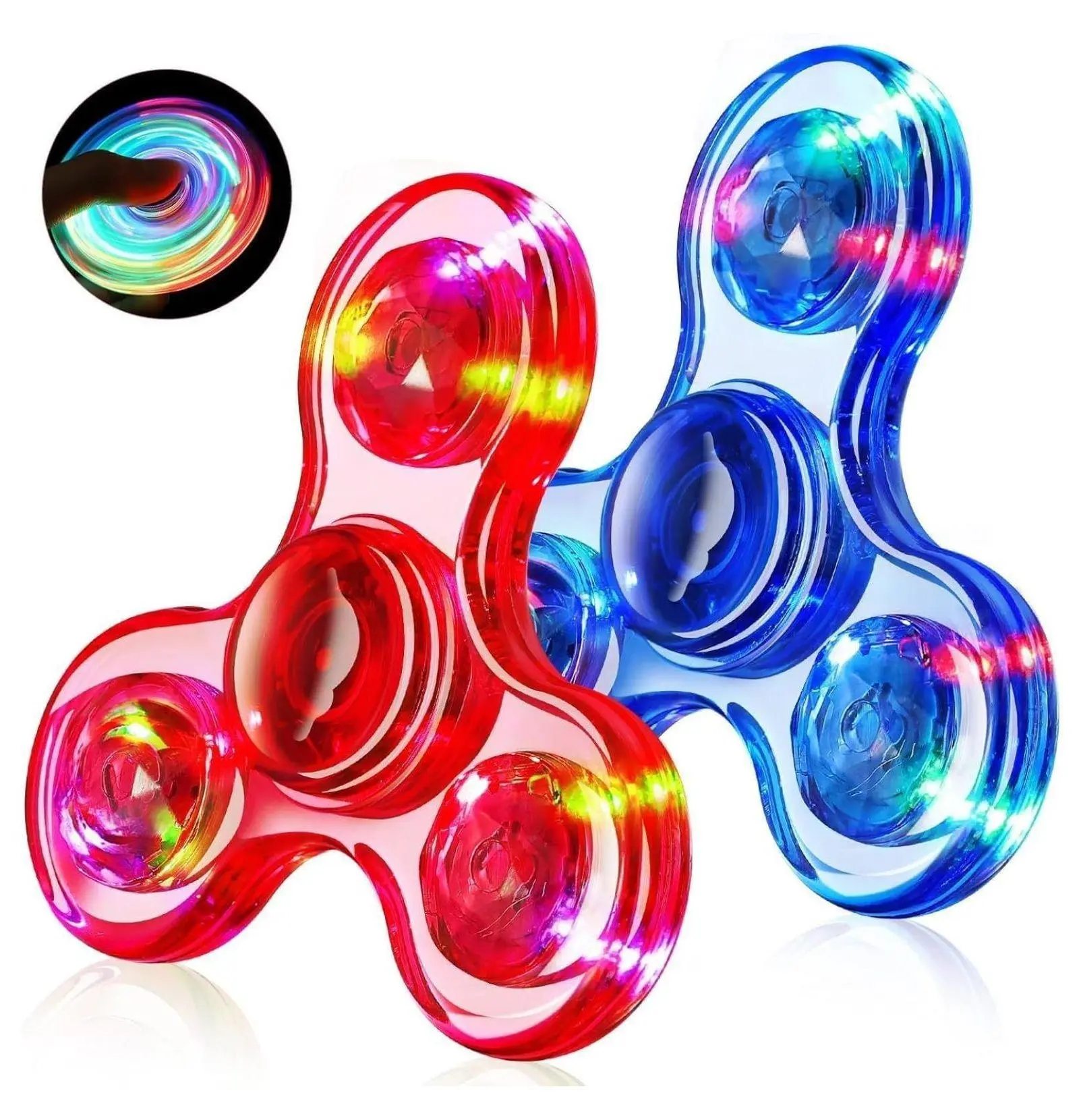 2-Pack Light-Up Plastic Fidget Spinners, Unisex ADHD Aid Sensory Toys for 8-10 Yrs Kids, Anxiety Relief Stress Toys, Classroom Prizes, Birthday Stocking Stuffers (Red, Blue)