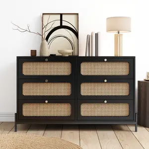 Modern Cannage Rattan Wood Closet 6-Drawer Dresser Wood Storage Cabinet Sideboard for Bedroom, Living Room, Entryway, Hallway, Black (Old SKU:WF 303224 AAB)    RR wayfair  dresser