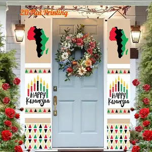 2pcs 2D Flat Polyester Happy Kwanzaa Door Flag African Heritage Holiday Wall Decoration Indoor Outdoor Decor 12x70.8 inches No Electricity Needed (3), 2D Flat