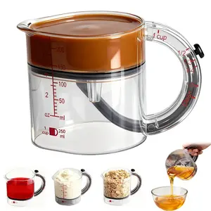 4 in 1 Adjustable Measuring Cup with Scraper Seal Base - Multi-Size Space-Saving Design, Easy-Clean Plastic Cup for Cooking & Baking, Includes Oil Dispenser for Precise Measurement
