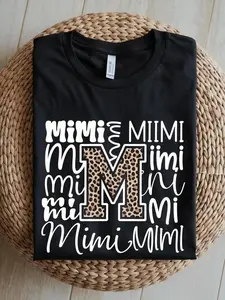 MIMI Graphic Women'S T-Shirt - 100%, Short Sleeve, Crew Neck, Black with Leopard Print "mimi" Design, Casual & Comfortable Fit for Casual Attire