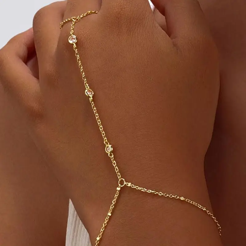 Women's 14K Gold Plated Ring Chain Bracelets - Adjustable Fashion Costume Jewelry, Gold Hand Chain Bracelets & Bangles, Great for Birthdays, Pairs with Simple Outfits