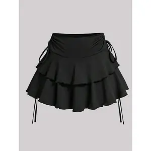 【 Plus Size 】 Solid Color Ruffle Skirt, Daily Outdoor Casual Fashion Short Skirt, Spring and Autumn Women's WearRAIMENTRY