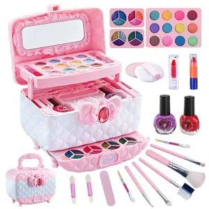 Portable Kids Toy Makeup Bag with Mirror, Kids Vanity, Washable, Non-Toxic, Safe, Perfect Christmas and Birthday Gift, Fulfill Your Child's Princess Dream