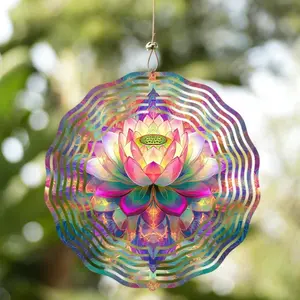 Bohemian Style Wind Chime, Double Sided Mandala Flower Design Outdoor Garden Patio Decor, Hanging Ornament for Home Garden