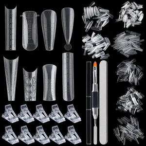 Dual Nail Form Kit, 480pcs Dual Forms for Polygel, Stiletto Coffin Ballerina Nail Extension Forms, 10pcs Nail Clips With Nail Gel Brush Pen Nail Files Buffer, Nail Extension Kit for Beginner
