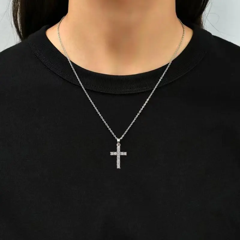 Rhinestone Pendant Necklace for Women & Girls, Fashion Jewelry for Party, Daily Clothing Decor, Dainty Cross Necklace, Cross Chain, Trendy All-match & Exquisite Jewelry for Birthday Gift