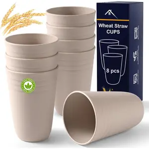8-Pack 15oz Plastic Cups,   Drinking Cup set, Unbreakable Tumblers, Dishwasher Safe Water Plastic Glasses, Khaki