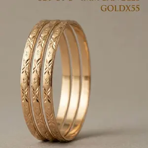 14K Real Gold-Filled 4mm Bangles for Teens - Set of 3, Size 4,5 Elegant Design Fashion Jewelry with Warranty