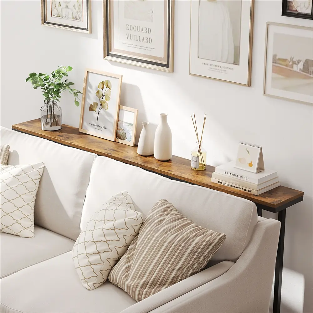 Yaheetech 63/71in Extended Narrow Console Table with Sturdy Metal Frame, Sofa Table for Behind Couch, Hallway, Living Room, Rustic Brown, Entryway Sofa Table, Indoor Furniture Table