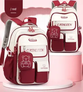 Color Block Cute Bear Backpack, Large Capacity School Bag, Casual Outdoor Backpack Bag