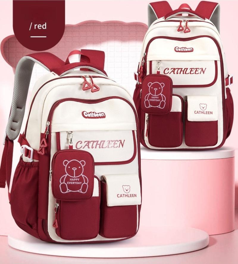 Color Block Cute Bear Backpack, Large Capacity School Bag, Casual Outdoor Backpack Bag