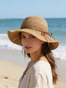 Women's Straw Hat, Simple Crochet Wide Brim Foldable Hat, Sun Hat, Fashion Versatile, Perfect for Summer Beach Vacation, Stylish and Comfortable, Lightweight Sun Hat