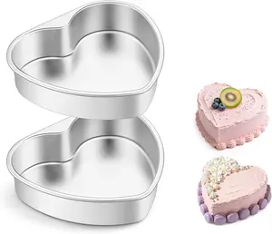 8 Inch Heart Cake Pan, 2Pcs Stainless Steel Heart Shaped Cake Mold, Cake Tin Baking Pan for Valentine's Day Anniversaries Wedding, Non-Toxic & Dishwasher Safe