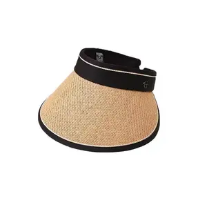 2026 Spring/Summer Sun Hat — UV-Protective, Wide-Brimmed, Face-Shading Straw Sun Hat with Structured Crown; Ideal for Cycling (Open-Top Visor Style)