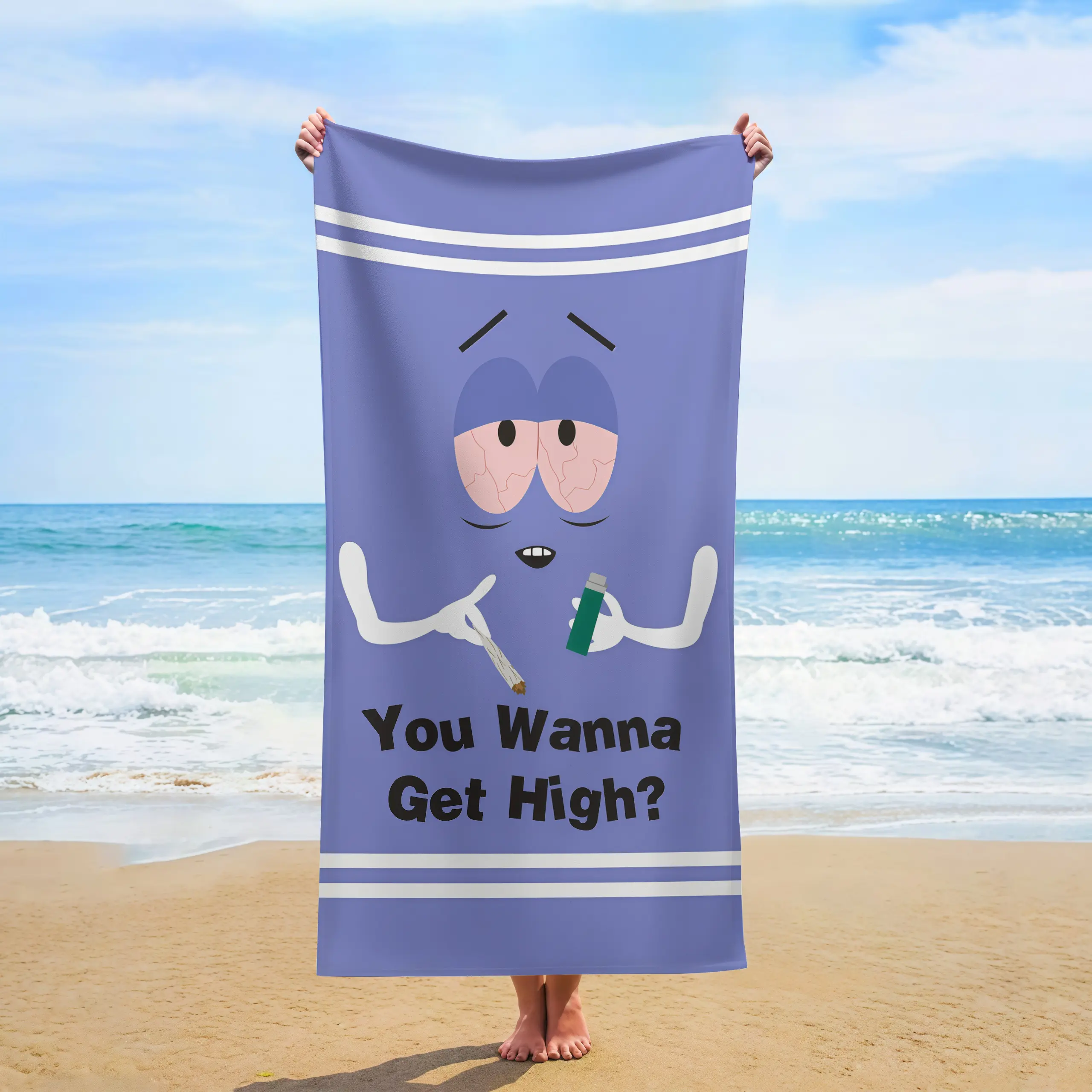 Light Purple Striped Bath Towel, Iconic SpongeBob Meme Nostalgia Cartoon Design, Essential for Beach and Pool Use