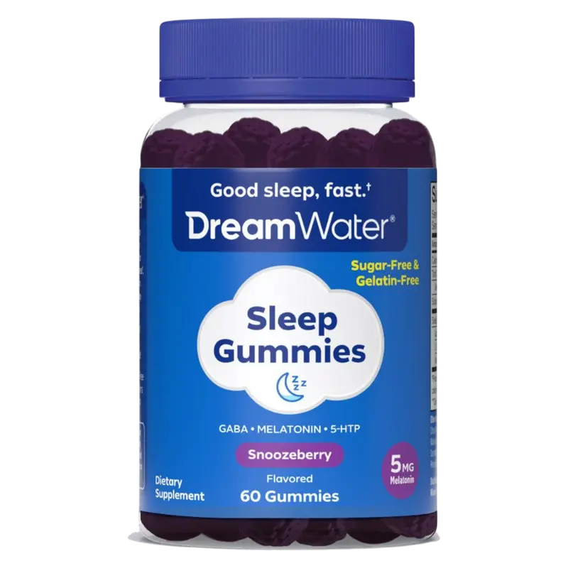 Dream Water Snoozeberry Sleep Gummies with Pectin, 5mg Melatonin, GABA & 5-HTP, Sugar-Free Gelatin-Free Vegan Bedtime Sleep Aid for Adults, Sleep Better, Restful Relaxation Support, 60 Count