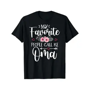 [100% Cotton] 100% Cotton Women'S "My Favorite People Call Me Oma" Floral & Heart Graphic T-Shirt - 100% Soft Crew Neck Short Sleeve, Black with Pink & White Print, Grandma Gift Idea, Casual Fit, Sizes S-XXXL, Oma Grandma Apparel for Casual Attire & Famil