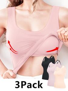 Women's 3-Pack Seamless Vest with Built-in Wireless Bra - Solid Colors (Black, Pink, Apricot), Comfort Support, Yoga Clothes, Ideal for Daily Wear & Yoga, Perfect Gift for Mom, Summer Vibes Yoga Wear Fitness Yoga Gym Activewear,summerwins summerwins