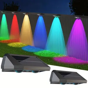 2 Pack Solar Outdoor Fence Lights, Warm White Light, 6 Color Options, and RGB Lighting Outdoor LED Deck Lights Automatically Illuminates from Dusk to Dawn Ideal for Walls, Railings, Steps, Gardens, Pools, Backyards, and Other Outdoor Spaces