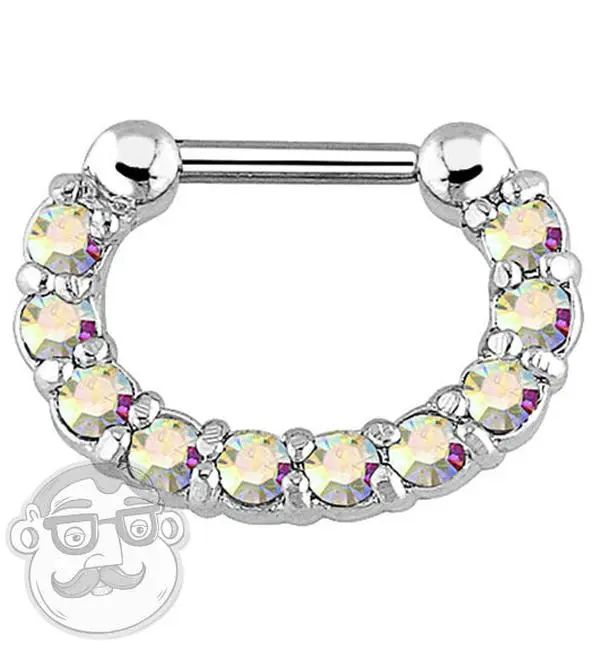 16G Rainbow Aurora Gem Oval Septum Clicker Ring