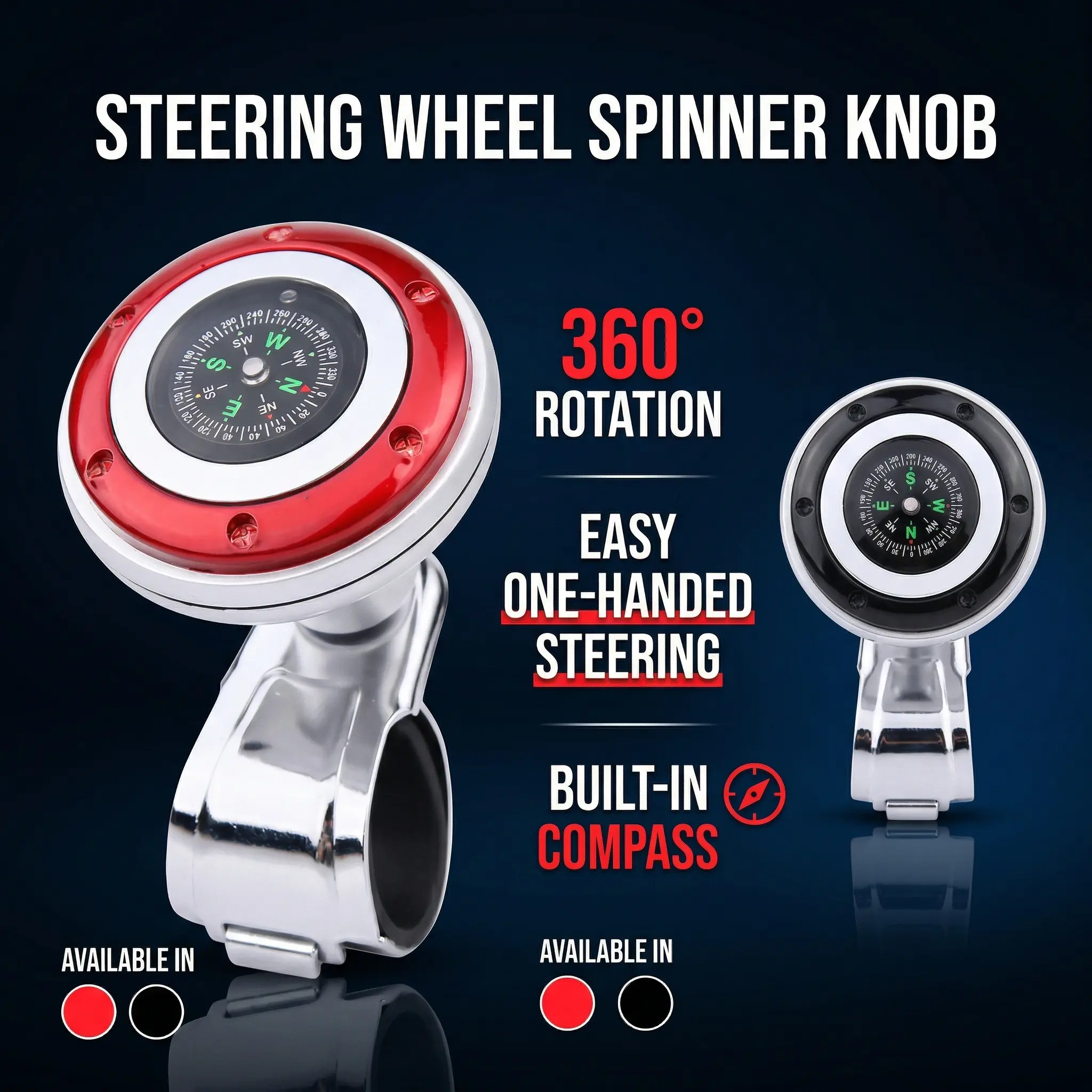 Steering Wheel Spinner Knob with Compass, 360° Rotating Power Handle ...