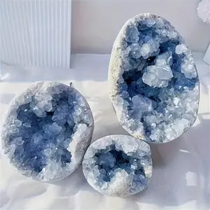 1 Pc Enormous Genuine Celestite Crystal Egg - Boho Sky Blue Celestite Crystal Geode - Home Decor & Healing Gift For Holidays ,Sp