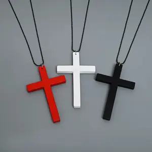 Y2K Gothic Wood Cross Necklace Retro Dark Academia & Punk Style Unisex Pendant Natural Wood Design Edgy Aesthetic for Men Women
