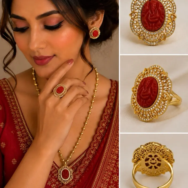Red Ganesh muga jewelry set