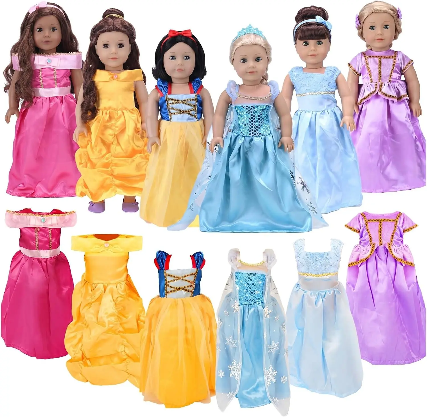 American 18 inch Doll Clothes Accessories -6Sets Different Princess Costume | Birthday Christmas Gift for Girls Age 3+