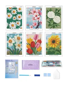 Foreveryoung Minigem Diamond Art Flowers Kits for Beginners, 6 Pcs Flower Resin Square Drill Diamond Painting Kits for Adults, 2-Hour Canvas Flower Small Diamond Art Kits for Adults (5x7 Inch)