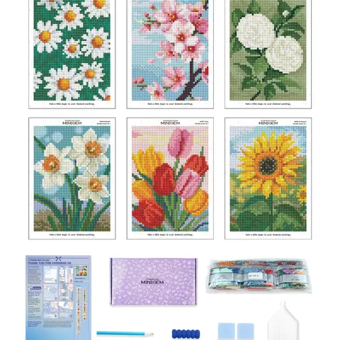 Foreveryoung Minigem Floral Diamond Painting DIY Kits for Beginners - 6-Pc Flower Set, Resin Square Drill Hobbies Kit Adults, 2-Hour 5x7 Inch Canvas, Handicraft Tools (Toys & Hobbies Needlework)