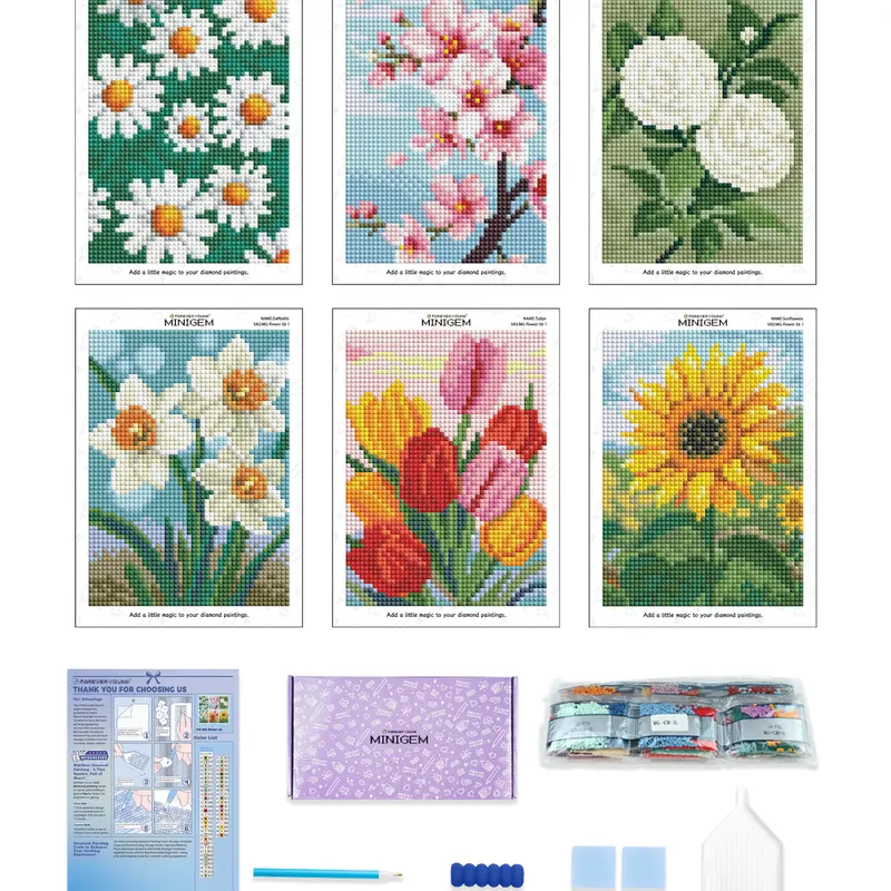 Foreveryoung Minigem Floral Diamond Painting DIY Kits for Beginners - 6-Pc Flower Set, Resin Square Drill Hobbies Kit Adults, 2-Hour 5x7 Inch Canvas, Handicraft Tools (Toys & Hobbies Needlework)