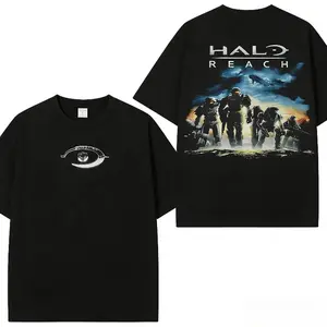 Halo Reach Unisex  Cotton T-Shirt, RPG graphic tees Top anime manga game merch Casual  men  gifts shirts  men Menswear Print Straight Tshirt Shortsleeve