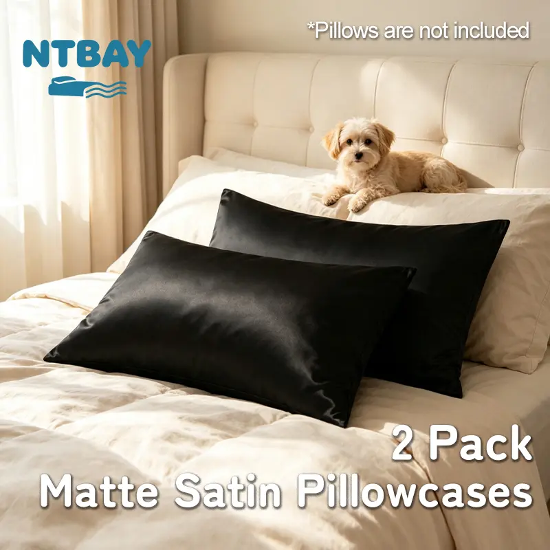 NTBAY Matte Satin Pillowcases, Set of 2 Smooth Surface for Hair and Skin, Bedroom Gift Ready, Ultra-soft Microfiber, Hidden Zipper Closure, Keep Hair Supple, Luxury Hotel Quality, Standard/Queen/King, Luxury & Elegant, OEKO-TEX STANDARD 100 Certified