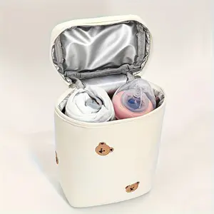 1PC Cute Teddy Bear Embroidered Travel Bag, Portable Parent-Child Storage Pouch, Adorable Organizer Bag for Daily Travel and Essentials Gift Lightweight