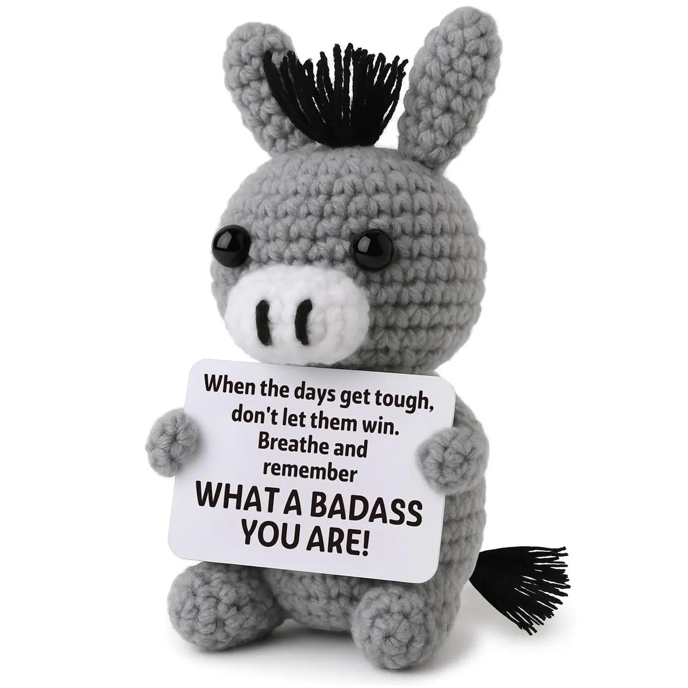 Galentine's Badass Donkey Crochet Animals, Animal Merch, Handmade Amigurumi Crochet Figure, Motivational Gift for Women Men Coworkers, Best Friends, Easter Holiday Basket Stuffer for Grandkids Stocking Stuffers