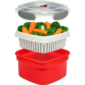 Good Cooking Microwave Cookware Steamer- 3 Pieces w Food Container, Removable Strainer & Locking Steam Vent Lid- BPA Free, Fridge and Freezer Safe