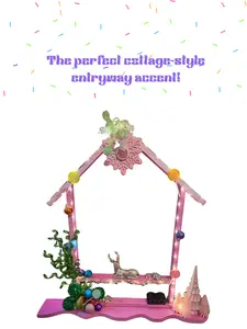 Pink Hand Painted Wooden Christmas Decor - Perfect Collage Style Entryway Accent with Festive Ornaments and LED Lights