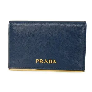 Pre-owned PRADA Calfskin Small Leather Goods Saffiano Metal Card Case