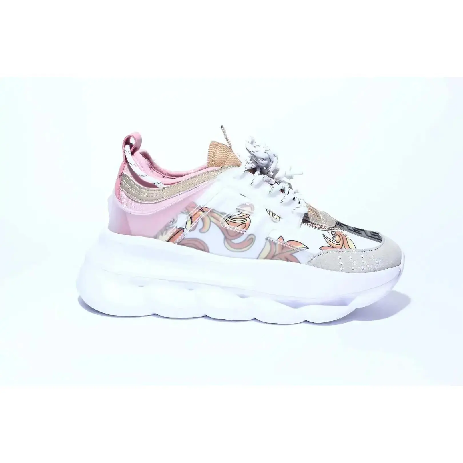 Colorblock Baroque Print Dad Sneakers Style Thick-Sole Casual Sports Shoes
